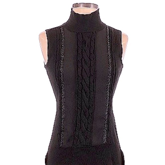 BNWT 💕WHBM Sleeveless Mixed Media Cable Knit & Beaded-Trim Sweater | Sz XS - Picture 3 of 6